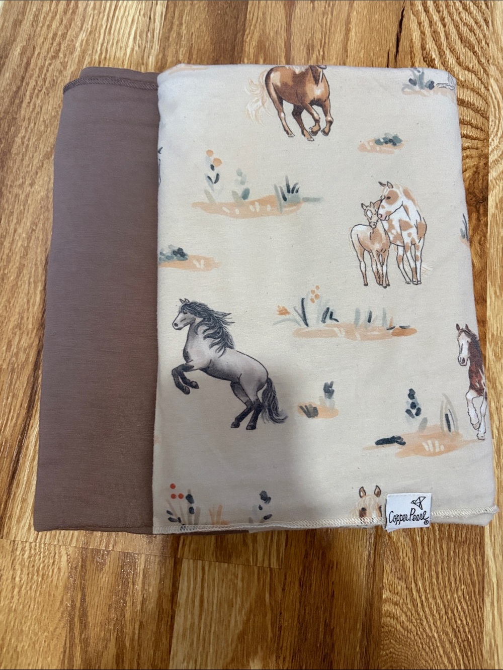Copper Pearl Horse Print Swaddle Blanket - Brown & Cream